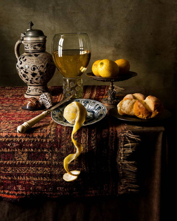 Натюрморт с очищенным лимоном - Виллем Кальф 1654 Холст, масло